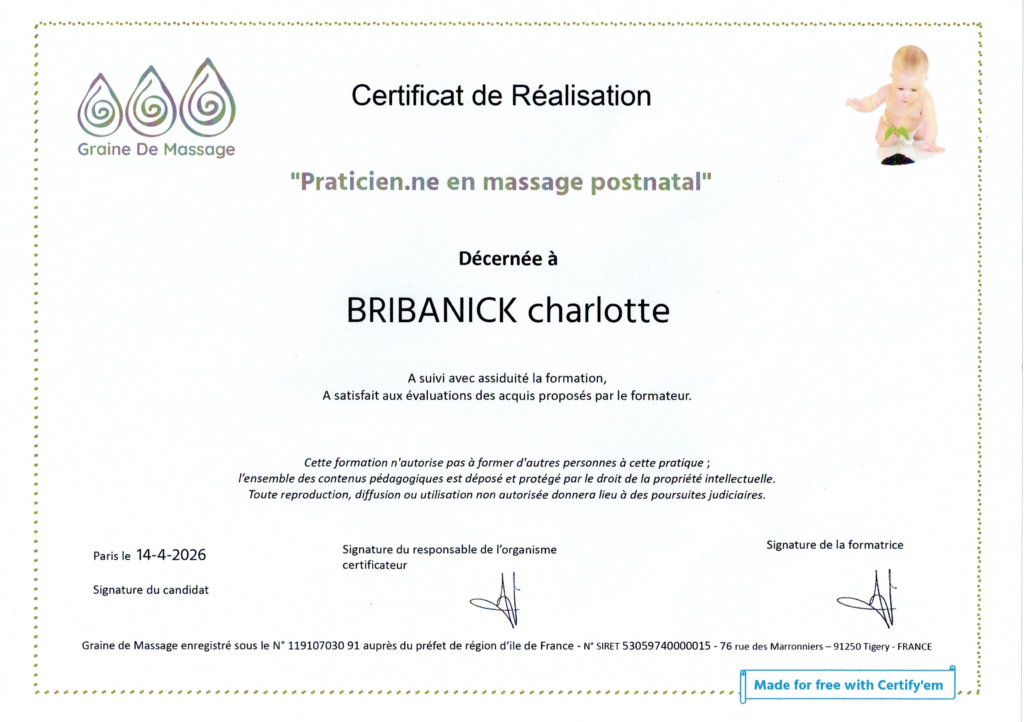 certificat massage post natal